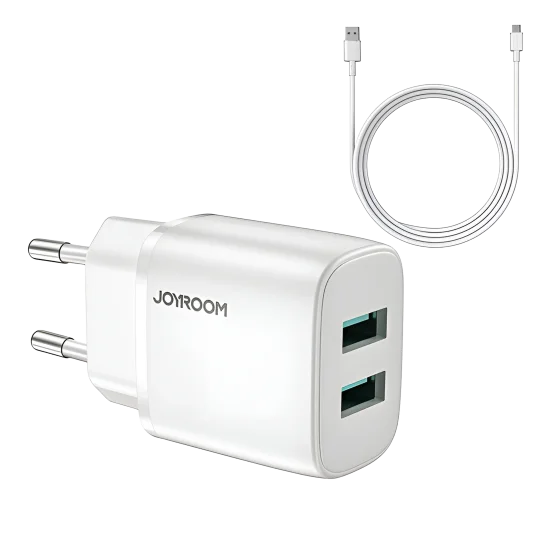 Charger Mobile Joyroom Dual Usb To Type-C Mini Fast Charger 2.4A L-2A123 White